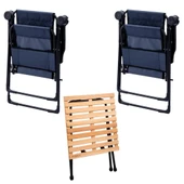 2 Adet Katlanır Kamp Sandalyesi ve Masa Seti - Rest - Lacivert - 130 KG Taşıma thumbnail 2