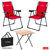 2 Adet Katlanır Kamp Sandalyesi ve Masa Seti - Rest - Taşıma Çantalı - Kırmızı - 130 KG Taşıma thumbnail 1
