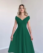 Kadın Kısa Kollu Kruvaze Yaka Eteği Volanlı Krep Elbise thumbnail 6