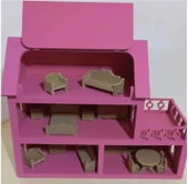 Boyalı Ahşap Çatısı Açılır Barbie Evi, Mobilya seti hediyeli - 6