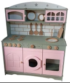 Üç Kapaklı Boyalı Oyuncak Mutfak Seti - 1