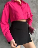 Poplin crop gömlek fuşya s3060 thumbnail 2