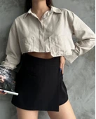 Poplin crop gömlek bej s3060 thumbnail 3