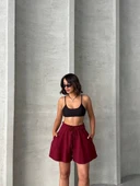 Volanlı keten şort bordo s255058 thumbnail 4