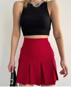 Altı geniş pileli etek bordo s24729 thumbnail 1