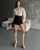 Poplin crop gömlek bej s3060 thumbnail 4