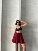 Volanlı keten şort bordo s255058 - 2