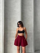 Volanlı keten şort bordo s255058 - 4