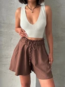 Volanlı keten şort kahve s255058 - 1
