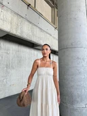 Dantelli askılı keten elbise s4310 - 3