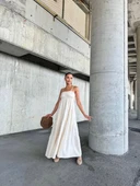 Dantelli askılı keten elbise s4310 - 1