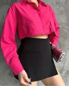 Poplin crop gömlek fuşya s3060 thumbnail 2