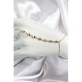 Pirinç Renkli Kare Zirkon Taşlı Y Model Gold Renk Kadın Şahmeran - Tj-sn682 - 1