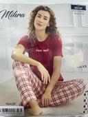 NİVEMESHOME 50107 MİHRA MİLAN BAYAN KISA KOL PİJAMA TAKIMI KIRMIZI - 1