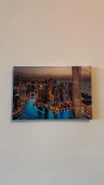 Gökdeklen Ve Şehir Işıkları Manzaralı Natürel Tasarım Ahşap Çerçeve Ev İşyeri Kanvas Tablo SHR8 thumbnail 1