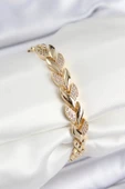 Pirinç Zirkon Taşlı Balık Kuyruğu Model Gold Renk Kadın Bileklik - EBJ250726W36797 thumbnail 1