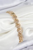 Pirinç Zirkon Taşlı Sıralı Ok Model Gold Renk Kadın Bileklik - EBJ250726W36793 thumbnail 1