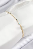 Pirinç Zirkon Taşlı Boncuk Model Ezme Zincir Gold Renk Kadın Bileklik - EBJ250726W36899 thumbnail 1