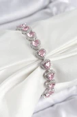 Pirinç Zirkon Taşlı Pembe Kalp Baget Model Gümüş Renk VIP Seri Kadın Bileklik - EBJ250726W36769 thumbnail 1