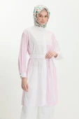 25Y24067 TUNİK GÖMLEK GİZLİ DÜĞMELİ ÇİZGİLİ BEL KUŞAKLI - 1