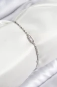 Pirinç Zirkon Taşlı Dikdörtgen Model Ezme Zincir Gümüş Renk Kadın Bileklik - EBJ250726W36896 thumbnail 1
