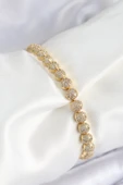 Pirinç Zirkon Taşlı Yarım Topcuk Model Gold Renk VIP Seri Kadın Bileklik - EBJ250726W36776 thumbnail 1
