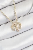 Pirinç Zirkon Taşlı Sallantılı Göz Model Ezme Zincir Gold Renk Kadın Kolye - EBJ250726W36920 thumbnail 1