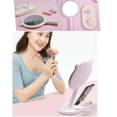 Buffer® Kedi Kulaklı Telefon Standlı Yuvarlak Dokunmatik Led Ayarlı Masa Üstü Makyaj Aynası - 4