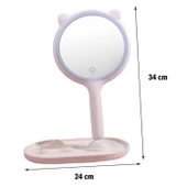 Buffer® Kedi Kulaklı Telefon Standlı Yuvarlak Dokunmatik Led Ayarlı Masa Üstü Makyaj Aynası - 3