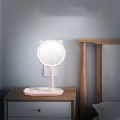 Buffer® Kedi Kulaklı Telefon Standlı Yuvarlak Dokunmatik Led Ayarlı Masa Üstü Makyaj Aynası - 2