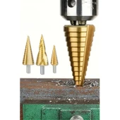 Buffer® 3 Parça Kademeli Matkap Ucu Paslanmaz Uç Alüminyum Sac Demir Delme Seti - 6