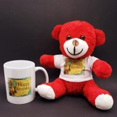 Happy Birthday Baskılı Kırmızı Ayı Ve Kupa Bardak Seti - 1