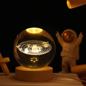 Gezegenler Temalı Ahşap Altlıklı Işıklı Cam Küre - 1