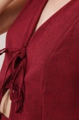 Ön Bağlama Detaylı Yelek Ve Pantolon Bordo İkili Takım - 3