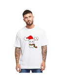 Ren Geyiği Baskılı Noel İçin T-shirt - Beyaz thumbnail 1