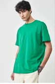 Unisex Düz Biskilet Yaka Oversize T-shirt - Yeşil thumbnail 4