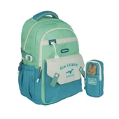 Relaxion Yeni Sezon Kalemlikli Yeşil-Mavi Premium Klinkır Okul Sırt Çantası (1513) - 1