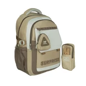 Relaxion Yeni Sezon Kalemlikli Kahve-Krem Premium Okul Sırt Çanta 1514 - 1