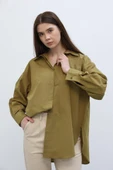 Uzun Kol Gömlek - Koyu Haki thumbnail 3