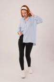 Cep Detay Çizgili Oversize Mavi Gömlek thumbnail 2