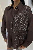 Ay Figürlü Taş İşlemeli Poplin Gömlek 3440 thumbnail 3