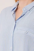 Cep Detay Çizgili Oversize Mavi Gömlek thumbnail 3