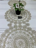 NİVEMESHOME BEJ ÖRME TAKIM 7 PARÇA SUNUMLUK SETİ (RUNNER + SUPLA 6 ADET) - 2