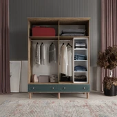 Comiet Soho 4 Kapaklı Çekmeceli MDF Yeşil Gardırop - 1
