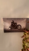 Motosiklet Süren Adam Görseli Natürel Tasarım Ahşap Çerçeve Ev İşyeri Duvar Kanvas Tablo MTR1 thumbnail 2