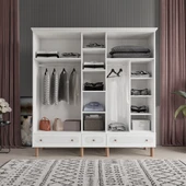 Comiet Soho 5 Kapaklı Aynalı Çekmeceli MDF Beyaz Gardırop - 3