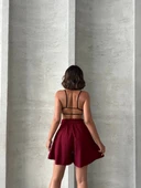 Volanlı keten şort bordo s255058 thumbnail 3