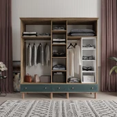 Comiet Soho 5 Kapaklı Aynalı Çekmeceli MDF Yeşil Gardırop - 3