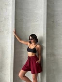 Volanlı keten şort bordo s255058 thumbnail 6