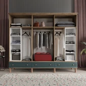 Comiet Soho 6 Kapaklı Aynalı Çekmeceli MDF Yeşil  Gardırop - 3